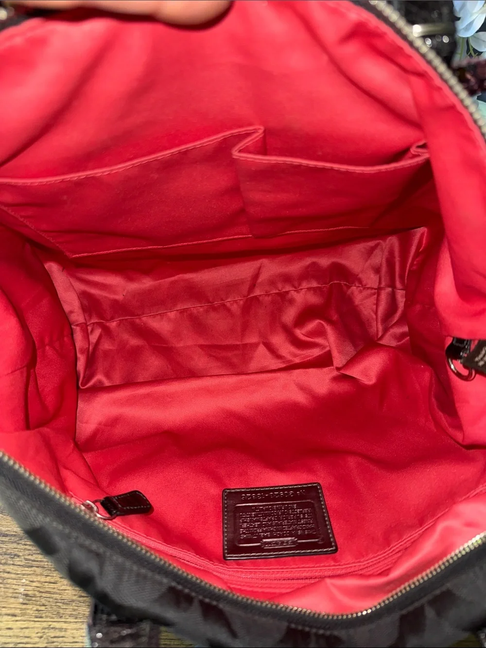 Coach POPPY Black Signature Tote with Pink Sequin Butterfly Charm