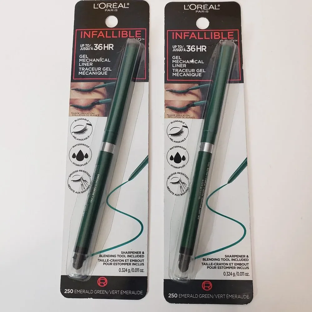Lot of 2 L'Oreal Infallible Grip Gel Mechanical Eye Liner Emerald Green NIP