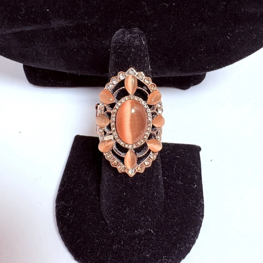 Elegant Brown and Rhinestone Stretch Statement Ring