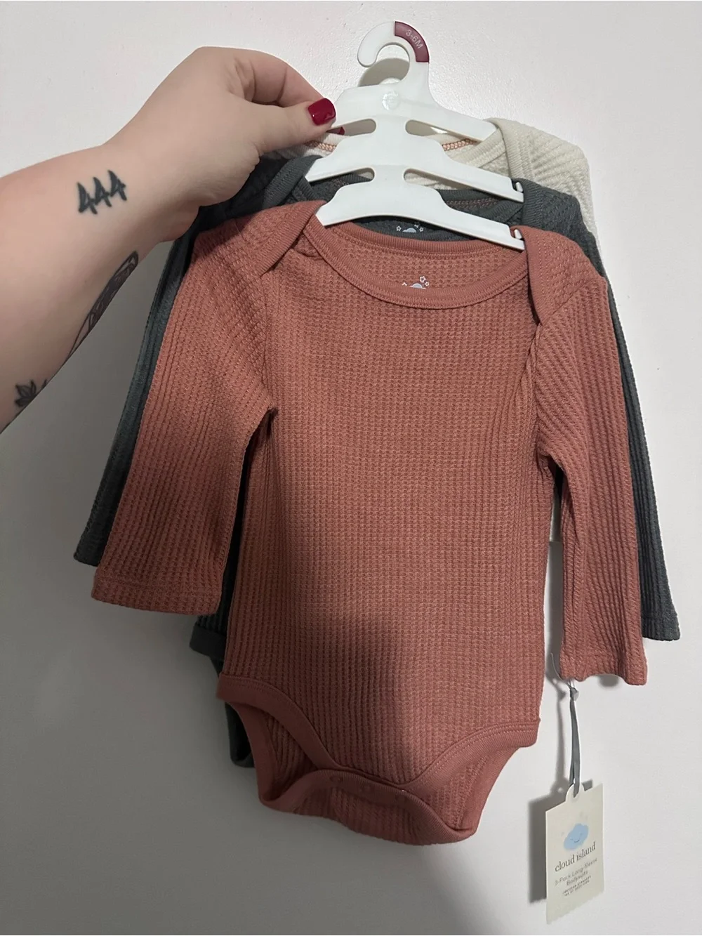 cloud island Rust Waffle-Knit Long-Sleeve Baby Bodysuit - Rust