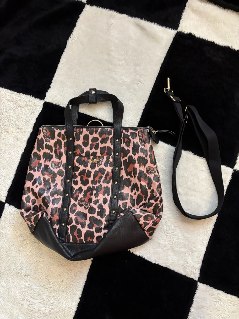 Victoria’s Secret Leopard Print convertible Tote Bag with Black Trim