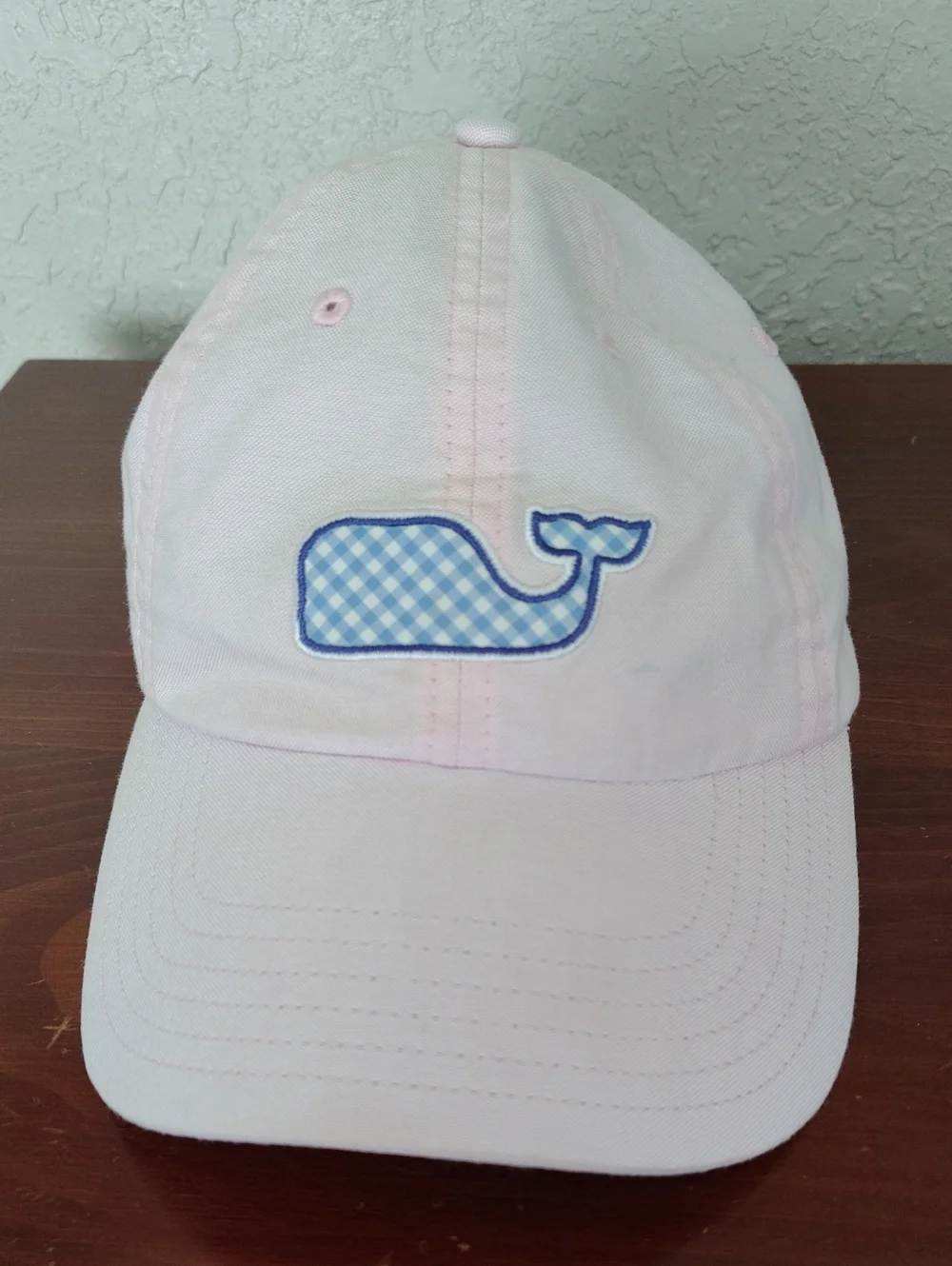 Vineyard Vines Pink Cotton Women's Ball Cap With Blue Gingham Whale