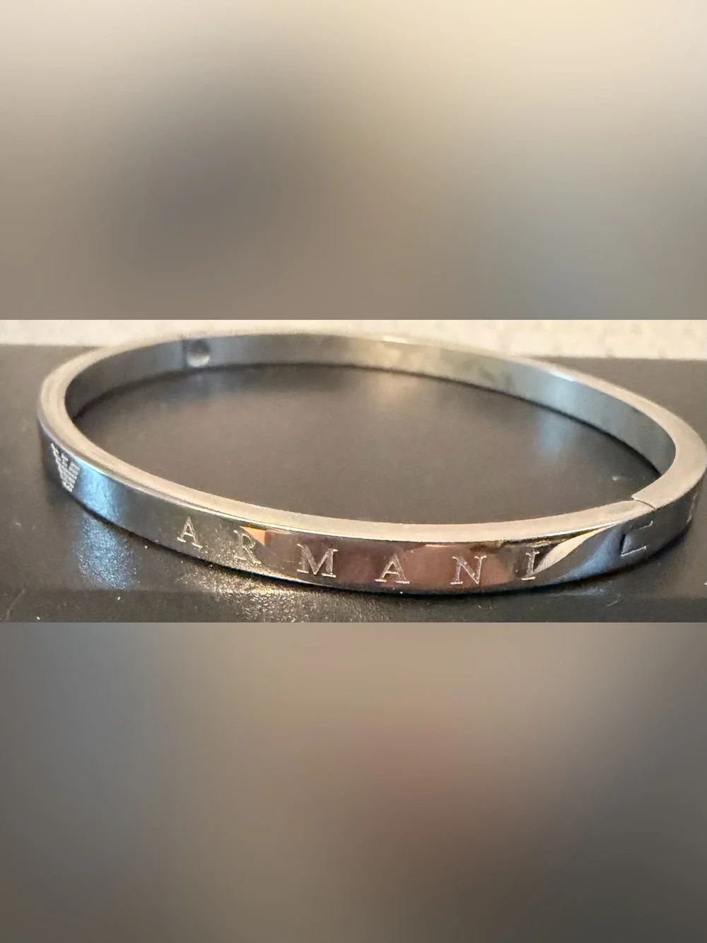 Emporio Armani Stainless Steel Engraved Bangle Bracelet - Silver