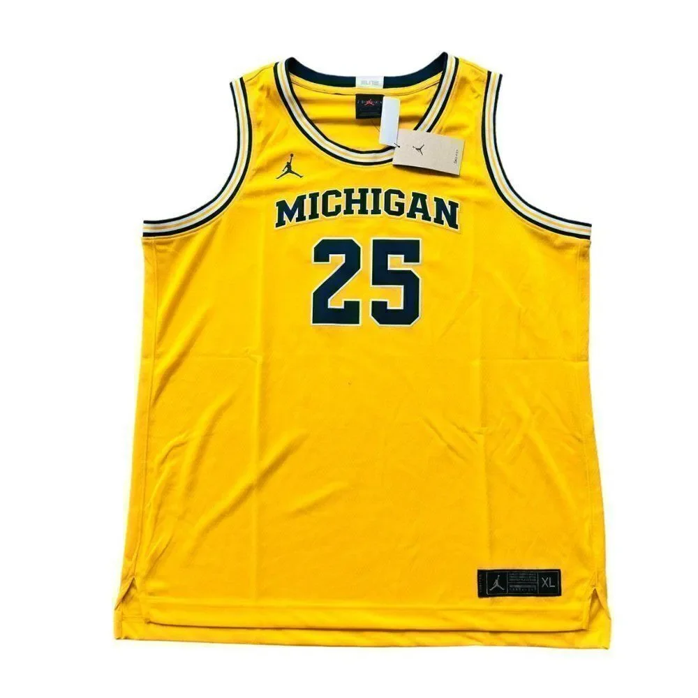 Jordan Michigan Wolverines #25 Basketball Jersey Yellow/Navy CN2889-728 Men's XL