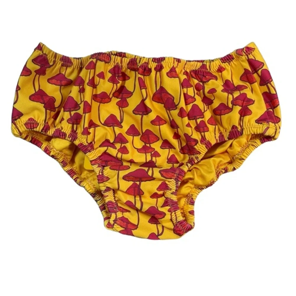 Agua Bendita Baby Bikini Bottom Yellow Red Mushroom‎ Print 9/12 Month New