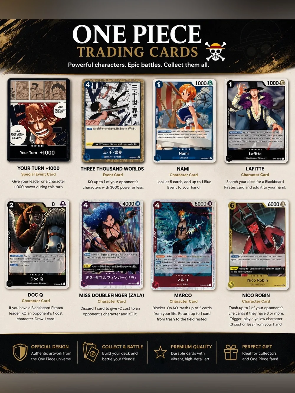 8 Onepiece Trading Cards Set Poster – Black, White, Blue, Red, Gold 1P1