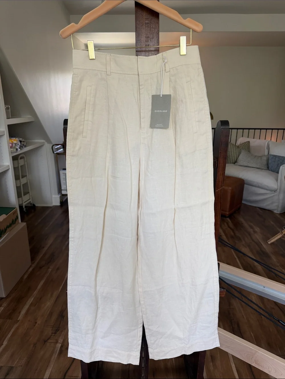 Everlane Cream Wide-Leg Linen Trousers