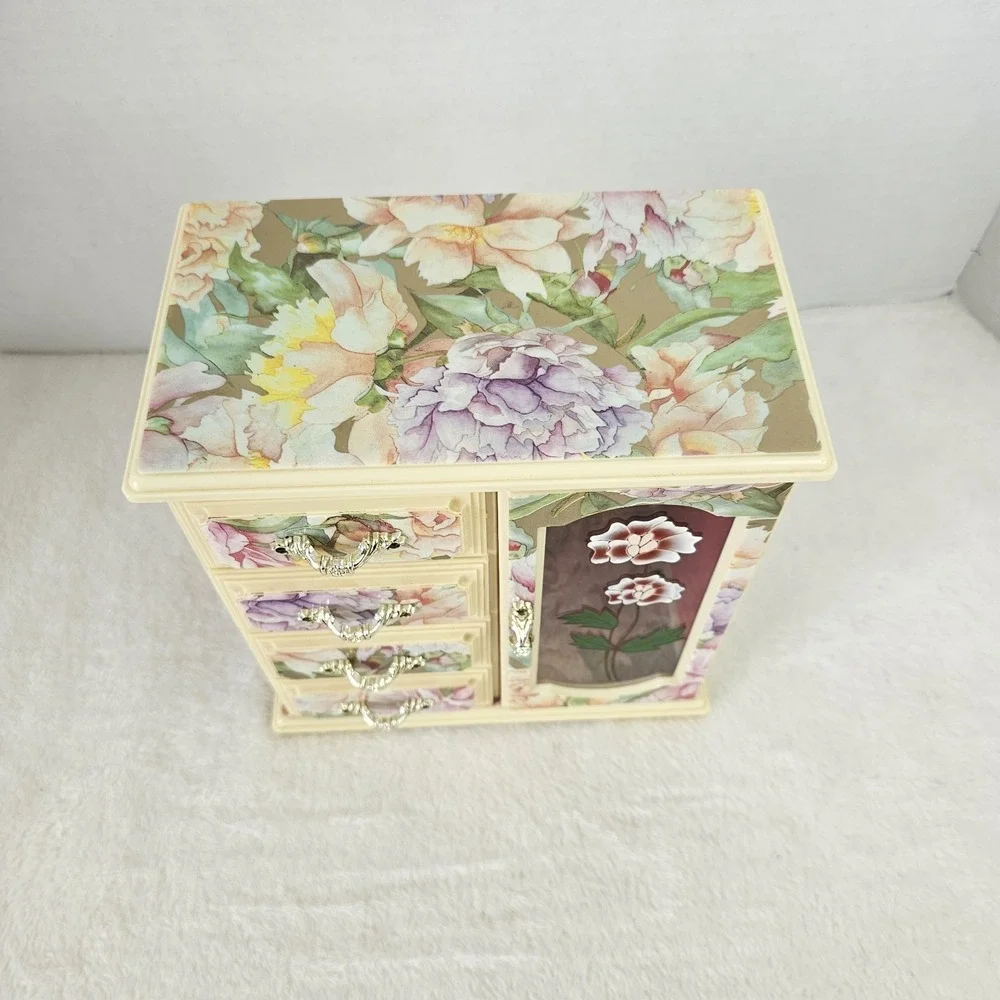 Ballerina Musical Jewelry Box Mele & Co Plastic Drawers Vintage 8x8.5x5