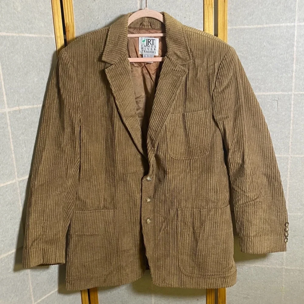 Vintage‎ James River Traders Mens Tan Corduroy 3-Button Blazer Sport Coat Size L
