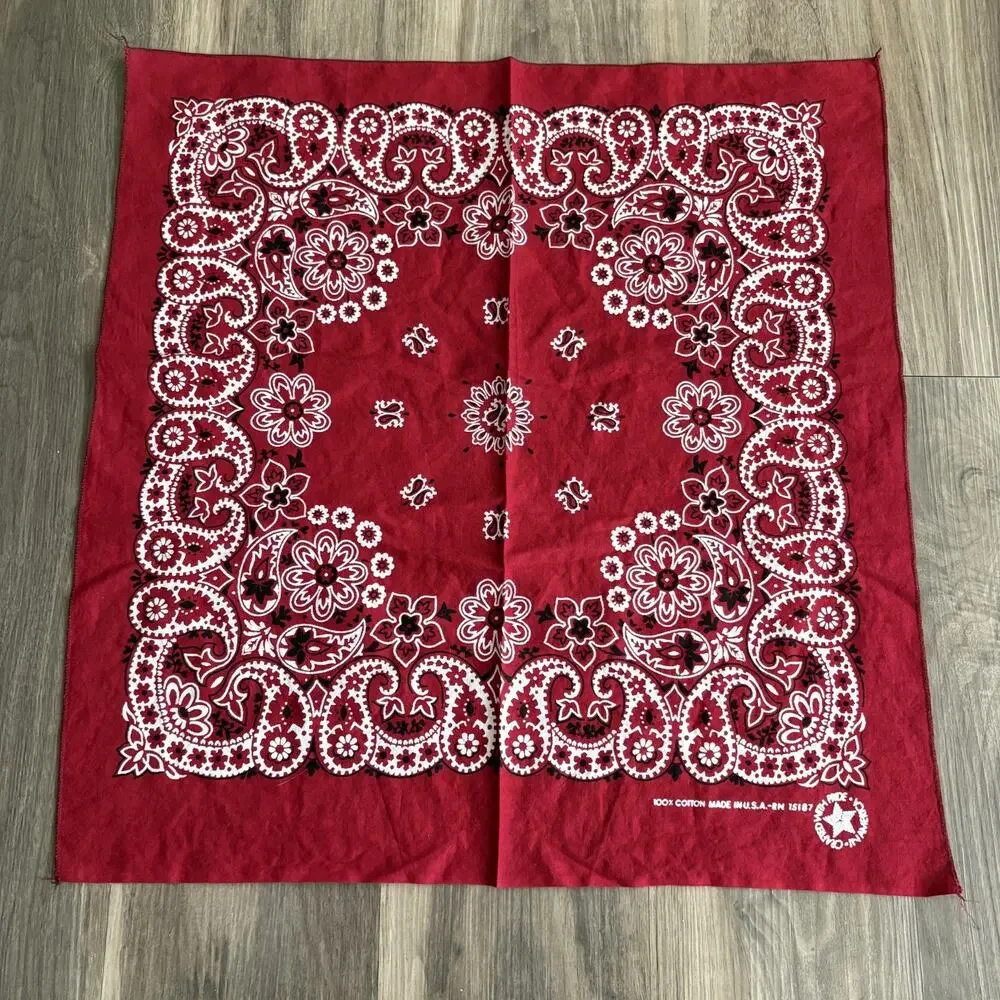Vintage 1980s Paisley Bandana Colorfast Made In The USA Red
