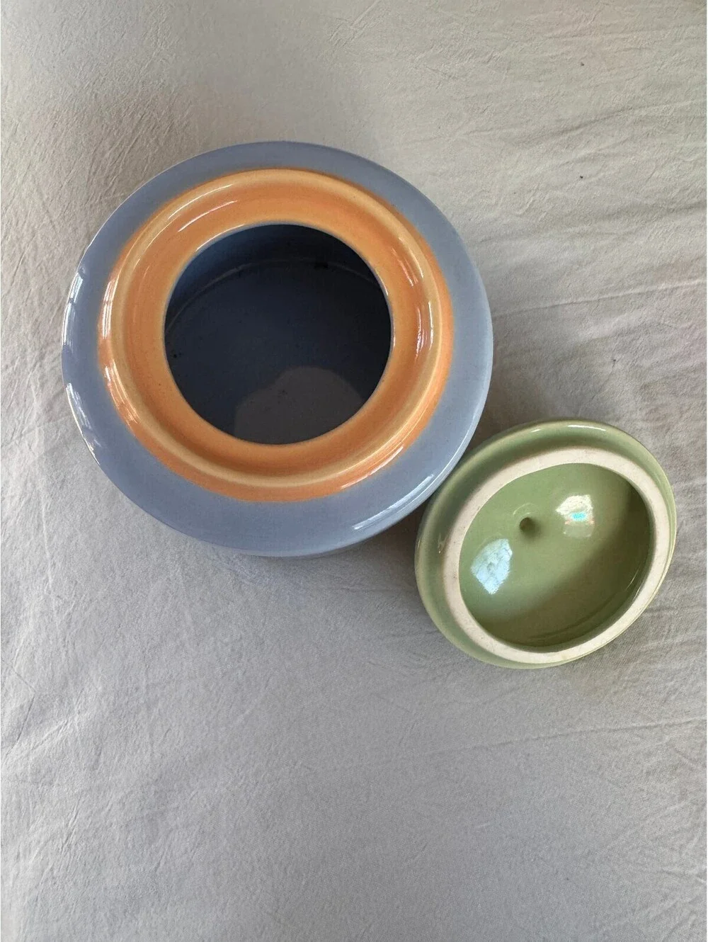 Vintage CorningWare Accessories Pastel Stoneware Sugar Bowl Lid Multi Color 1980