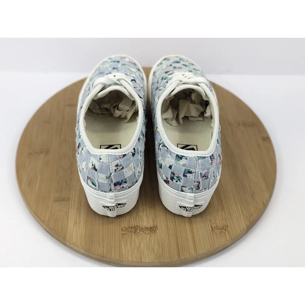 Vans Stacked Era Platform Shoes Womans 6.5 Woven Checkered Floral Blue White
