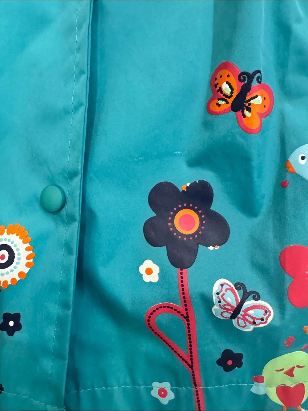 Kids Hooded Floral Raincoat - Turquoise