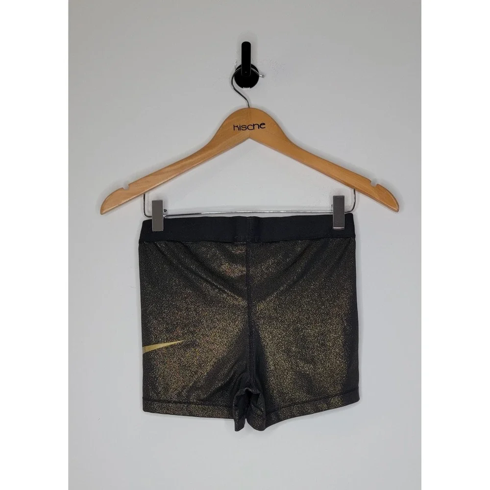 Nike Pro Fitted Shorts Women's Size Medium Black / Gold Shimmer 3