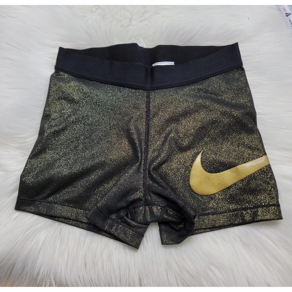 Nike Pro Fitted Shorts Women's Size Medium Black / Gold Shimmer 3