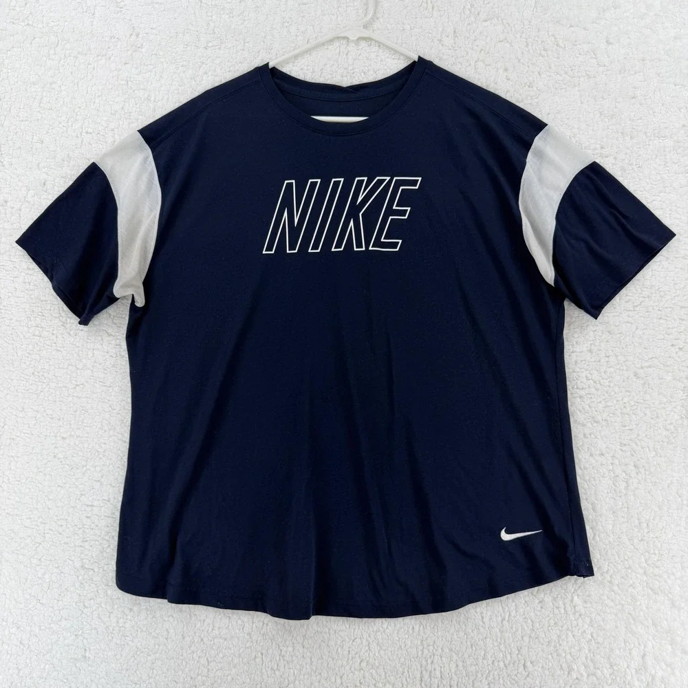 Nike Shirt Mens 2XL Navy Blue Dri-Fit Athletic Short Sleeve Training‎ Y2K