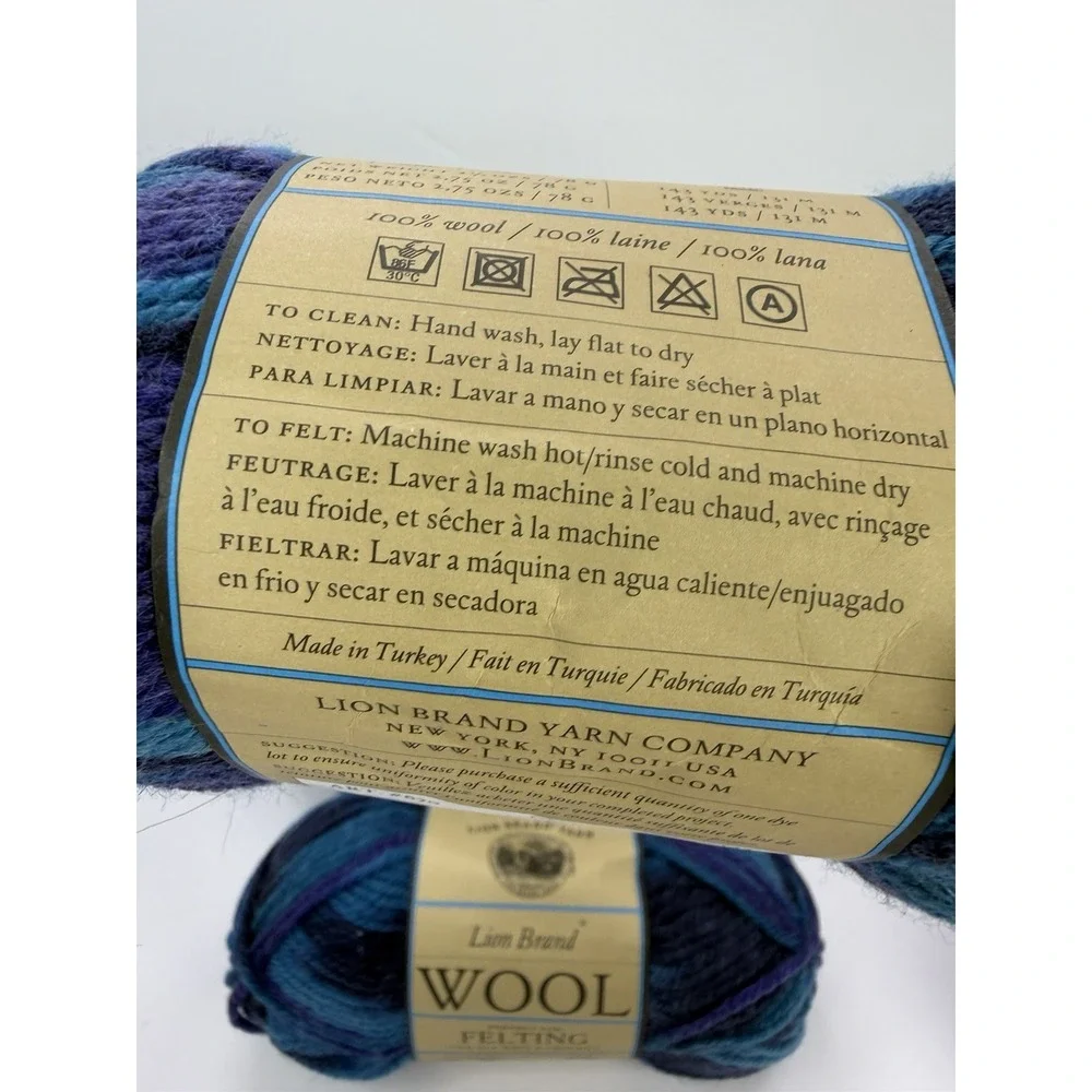 Lion Brand 100% Wool Felting Ocean Blue 78g/143yd Medium Worsted Lot Of 5 #2