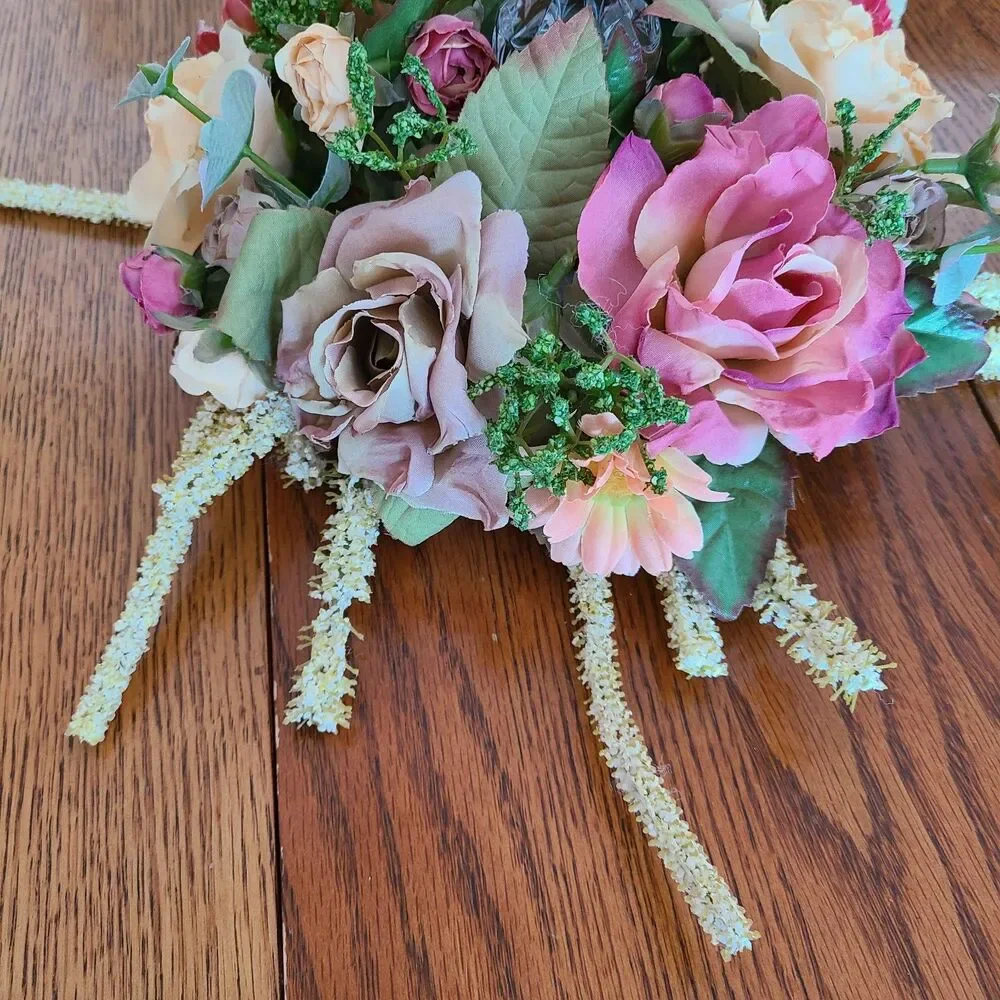 Vintage Mixed Floral and Foliage Candle Ring Candle Decor Floral Flower Decor