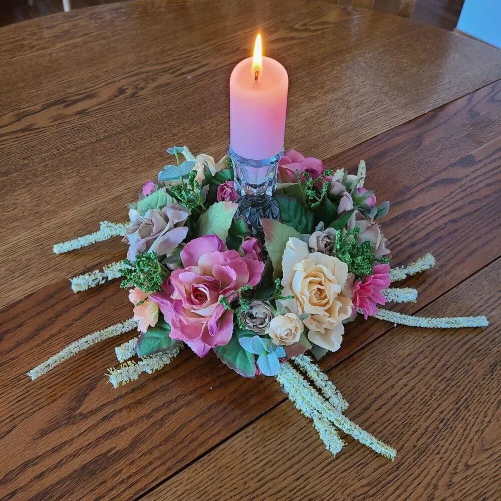 Vintage Mixed Floral and Foliage Candle Ring Candle Decor Floral Flower Decor