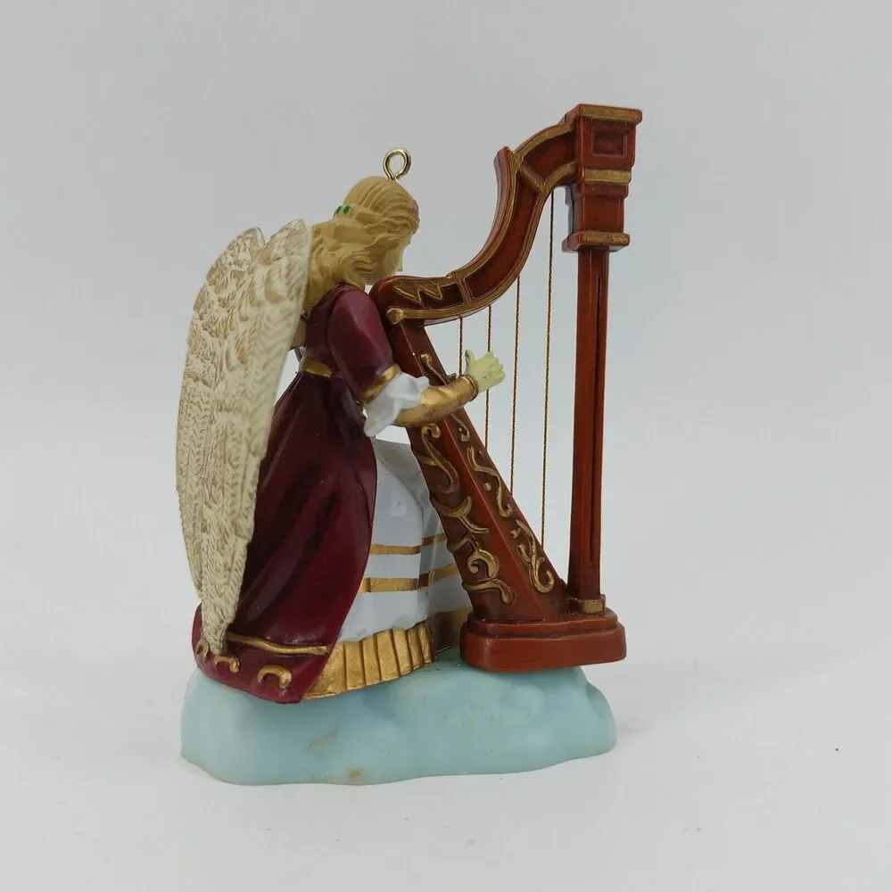 Enesco Christmas Ornament Harp playing Angel With Wings Blonde Hair