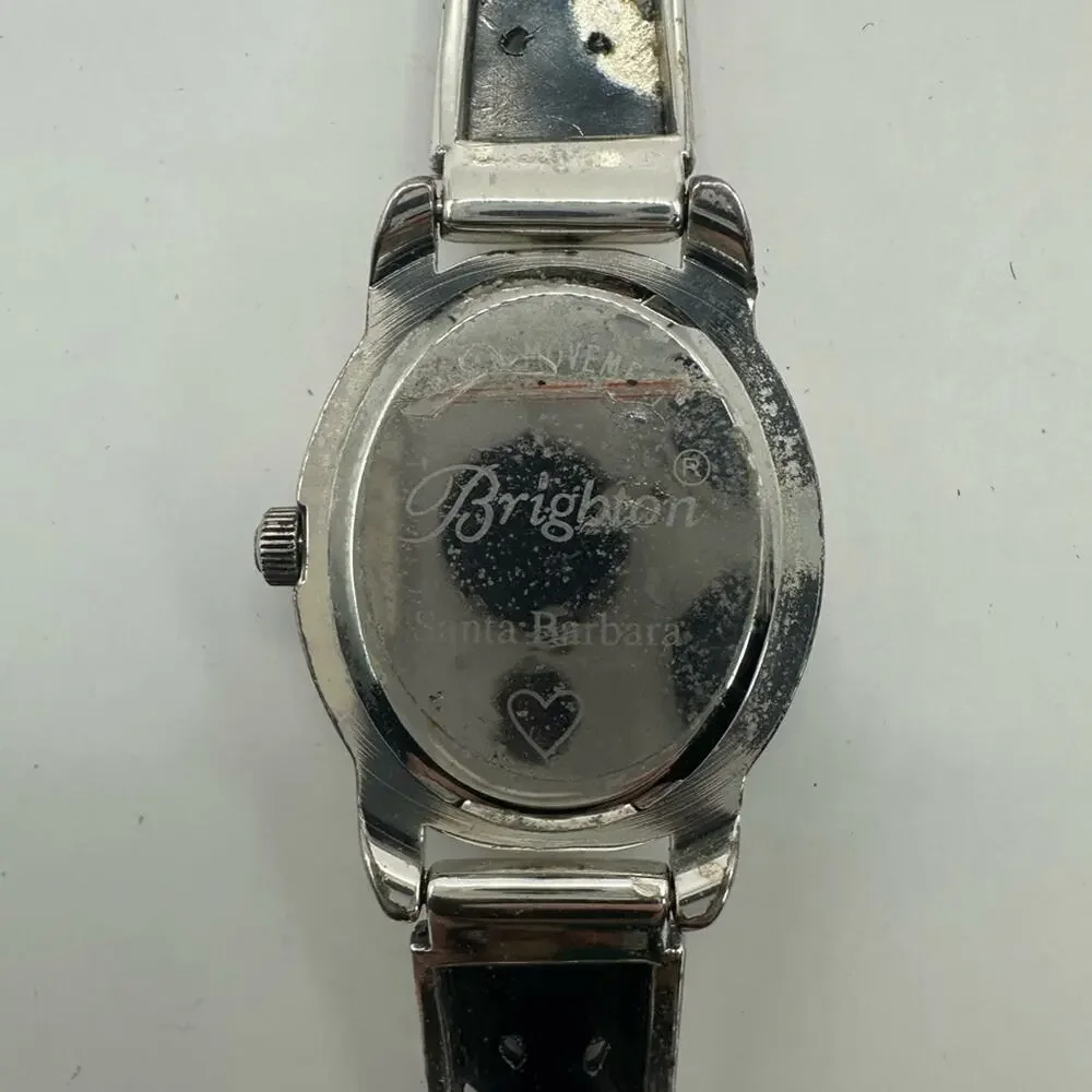 Brighton Santa Barbara Watch Vintage Silver tone Brown Italian Leather strap