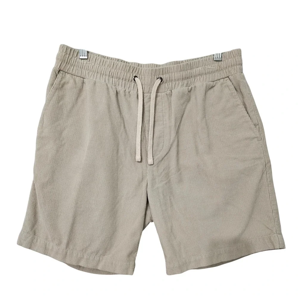 Criquet Mens Tan Corduroy Elastic Waist Drawstring Shorts Size Medium Khaki 7in
