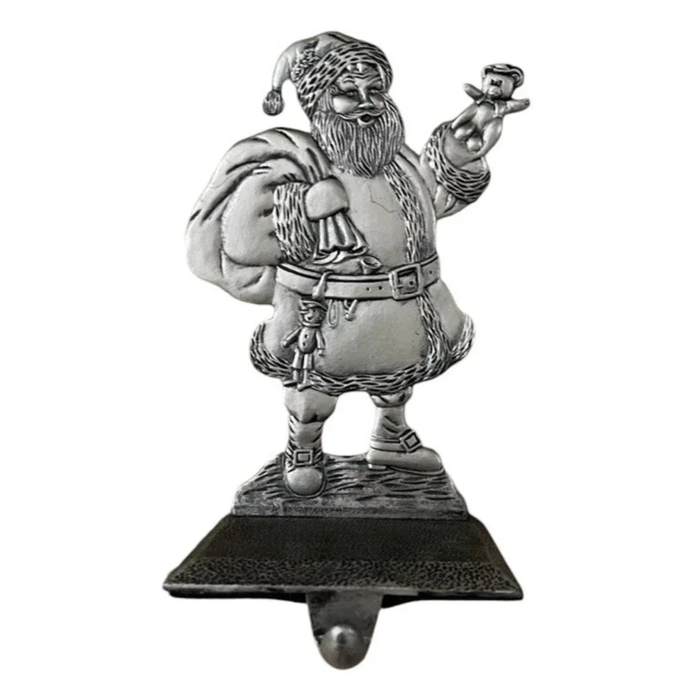 Santa Figurine Pewter Christmas Holiday Stocking Holder(Sits on Mantel) Rare
