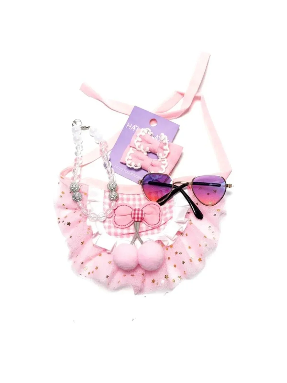 Pink XS Dog Princess Outfit | Sparkle Collar, Tutu, Sunglasses & Bows