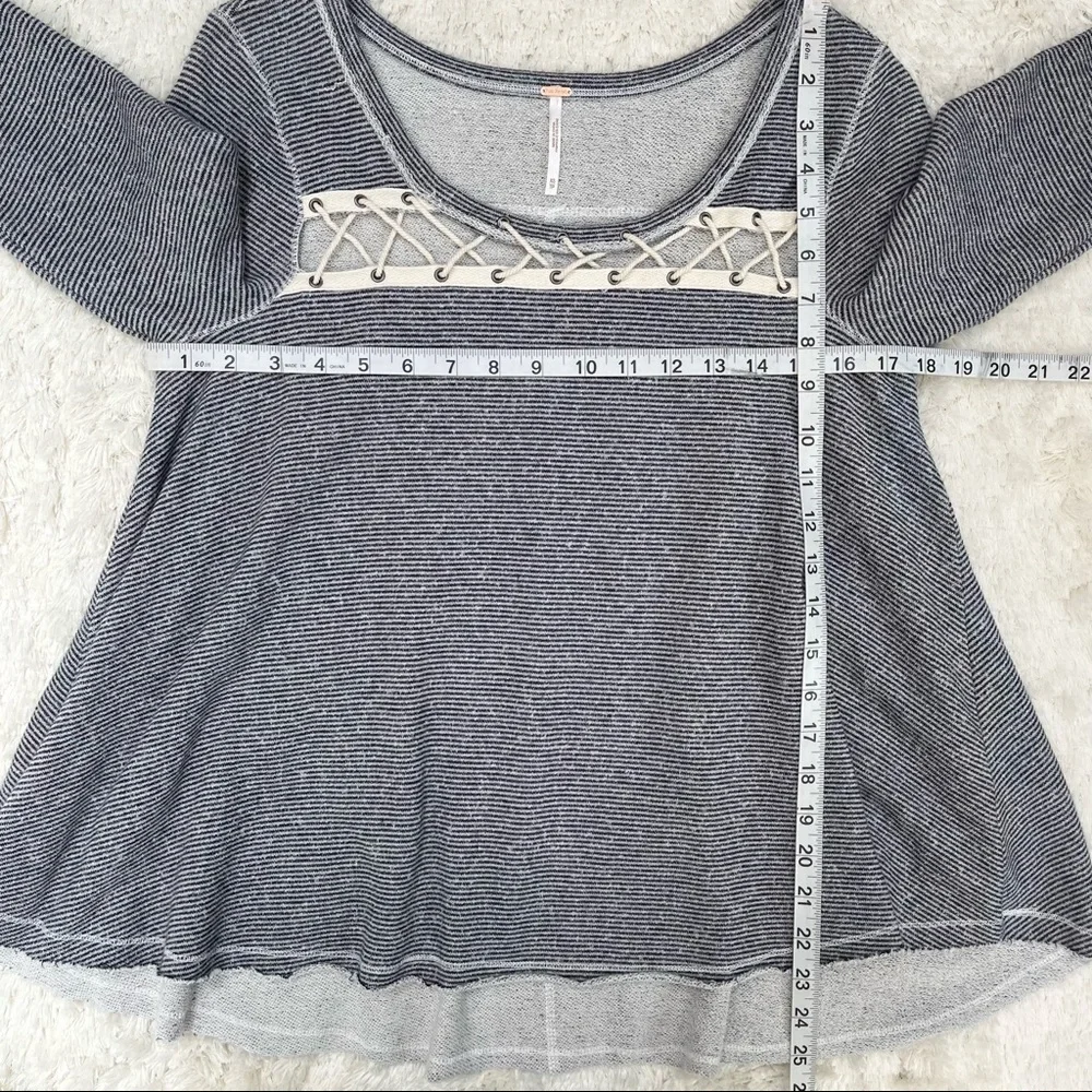 Free People Lacey Love Pullover Top Long Sleeve Blue White Stripe Size XS