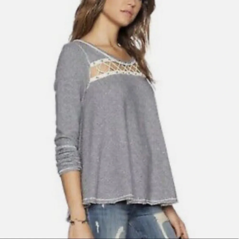 Free People Lacey Love Pullover Top Long Sleeve Blue White Stripe Size XS