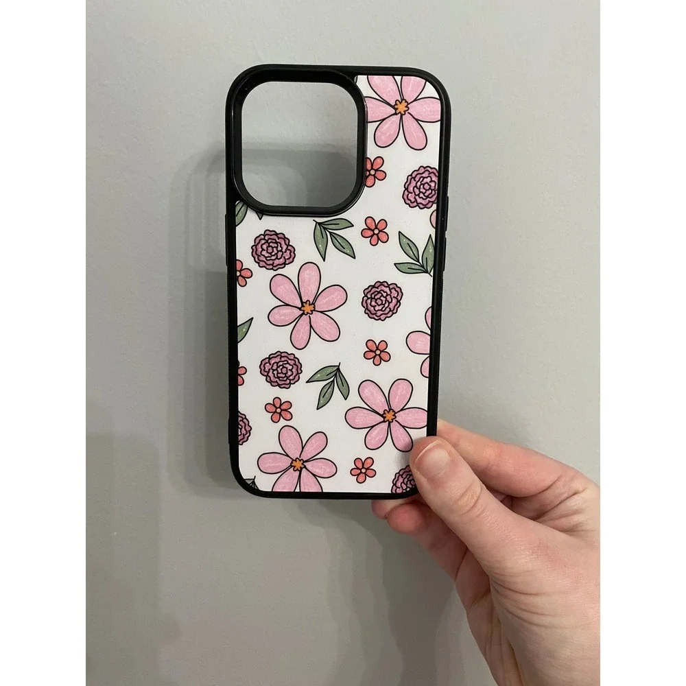iPhone 14 Pro Case Unisex One Size Pink Floral Hand Drawn Pattern Bumper Cover