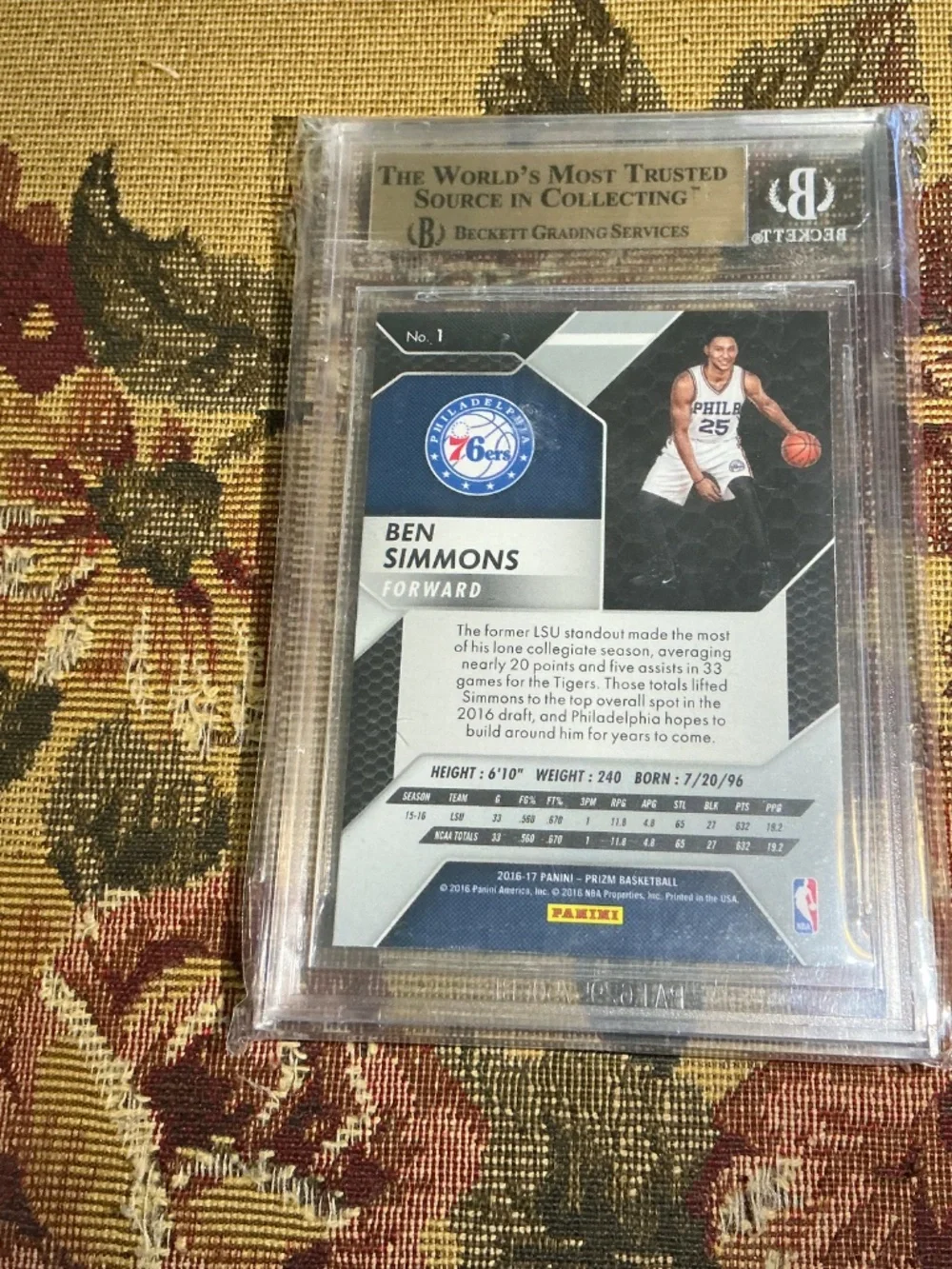 2016-17 panini prizm Ben Simmons Rookie #1 76ers Graded Beckett BGS gem mint 9.5
