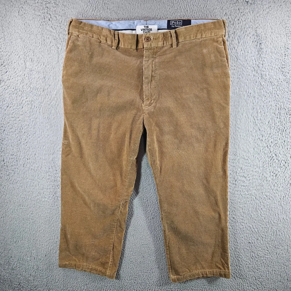 Polo Ralph Lauren Mens Corduroy Pants Tan Classic‎ Fit Stretch 36x23 Cropped