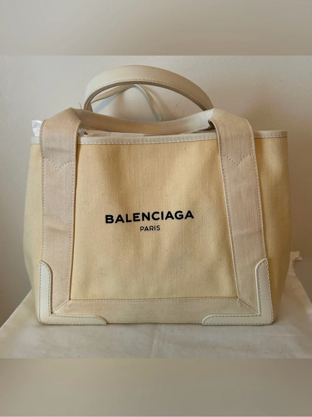 Balenciaga Cream Canvas Tote with Black Logo