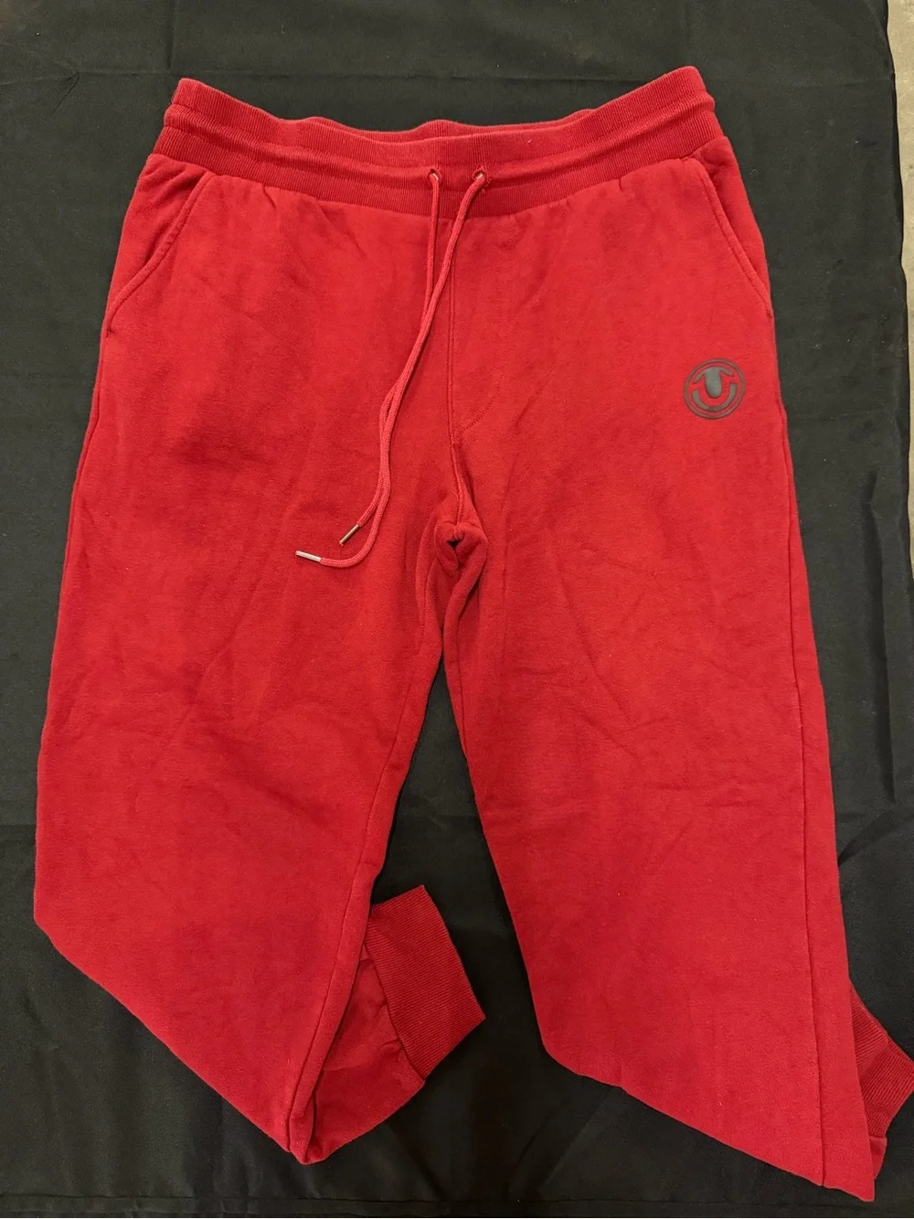 True Religion Men's Red Fleece Joggers with Drawstring Waist