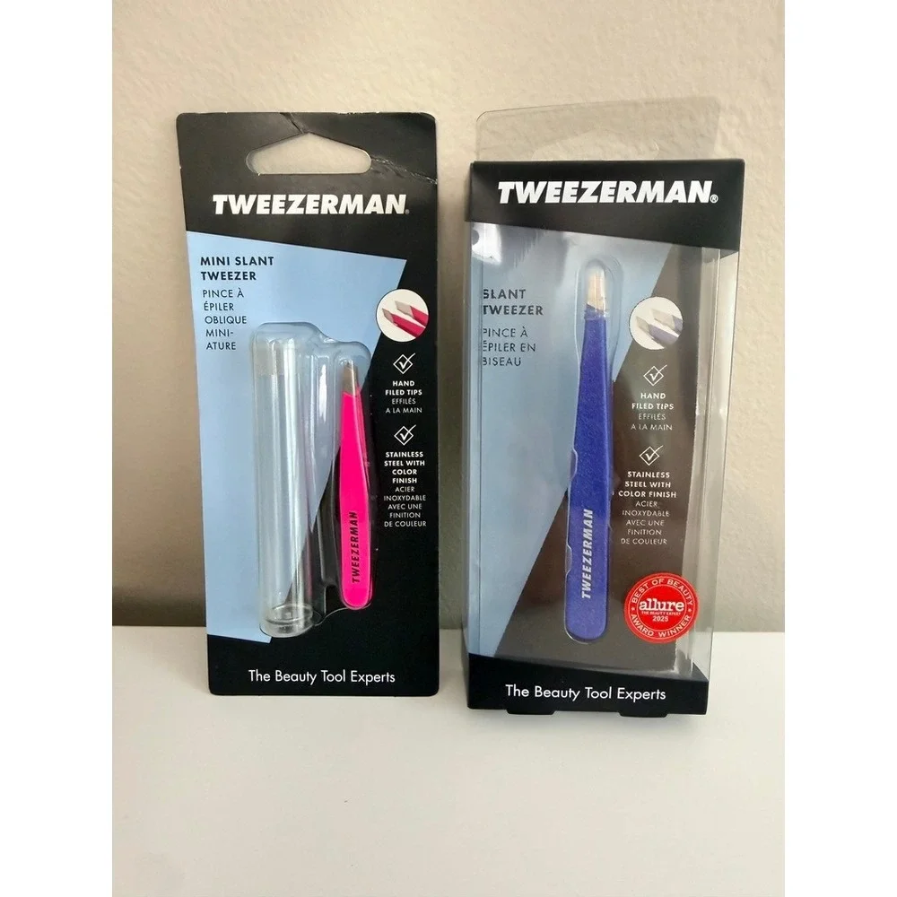 Tweezerman Slant Tweezer Set Unisex OS Pink Blue Precision Grooming NWT