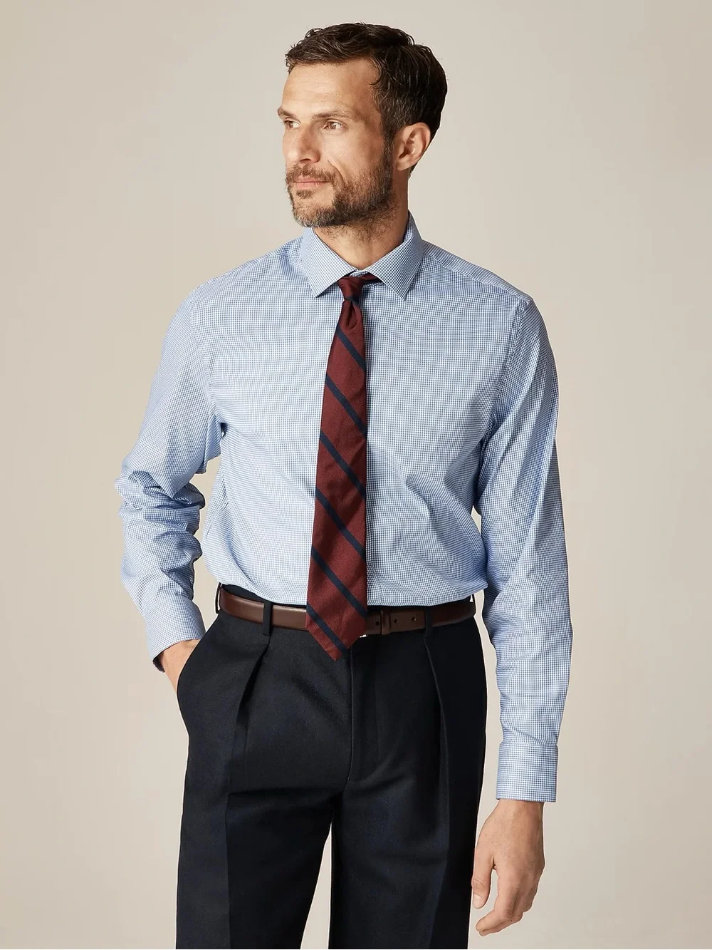 J. CREW Classic Bowery performance stretch dress shirt in Check Blue Size L $98