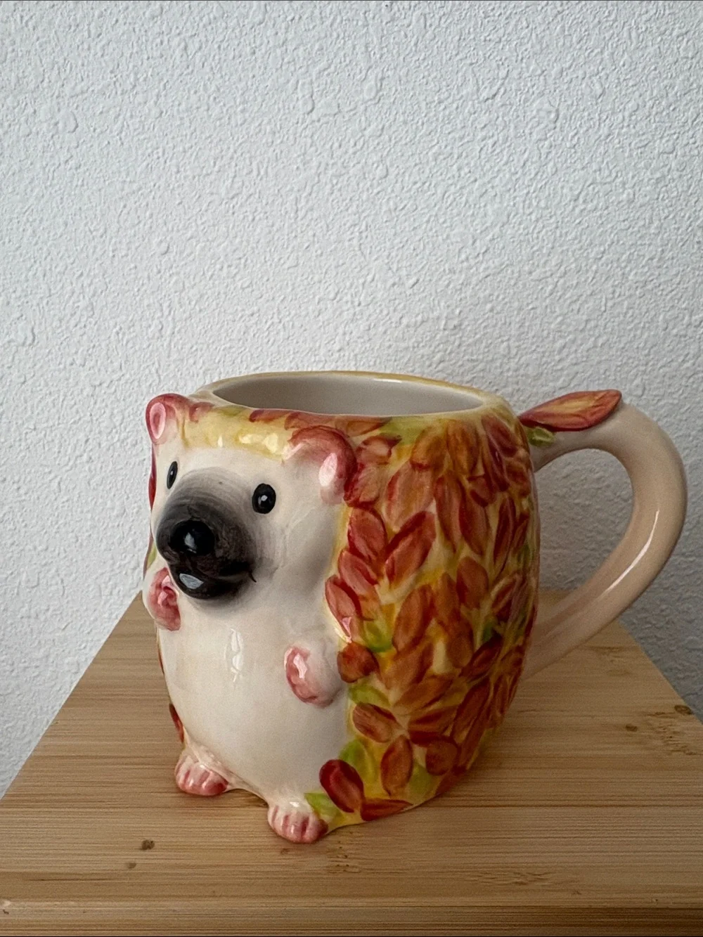 Pier 1 Ceramic Hedgehog Mug in Cream and Autumn Leaf Colors