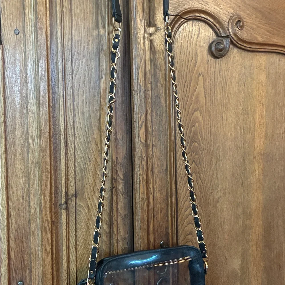 Kelly Wynne Clear “Mingle Mingle Mini” Purse Navy Real Leather Crossbody Bag