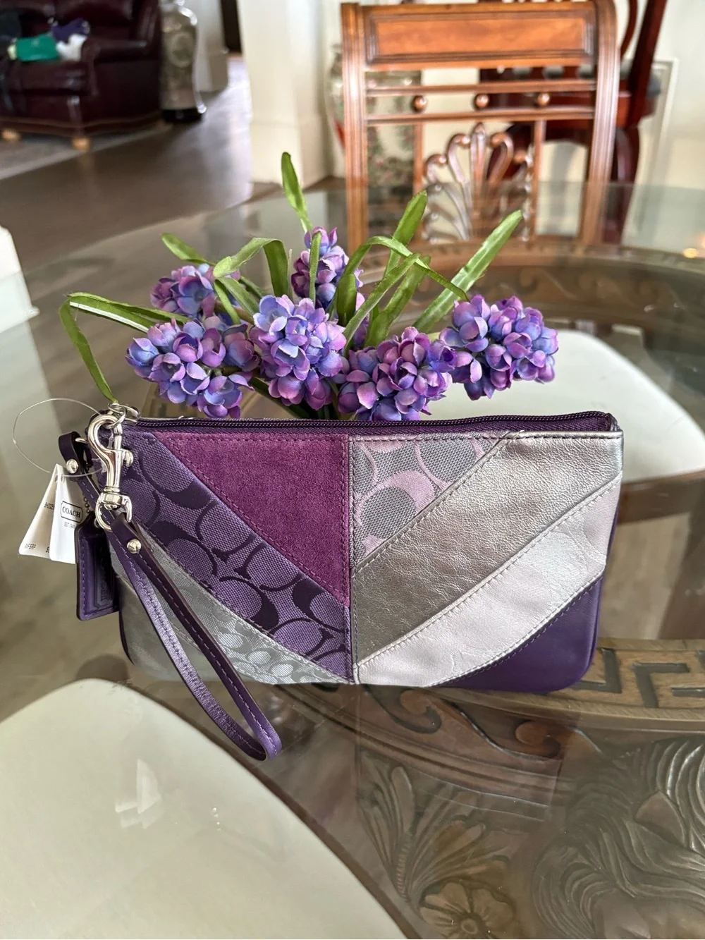 Coach Purple Patchwork Wristlet