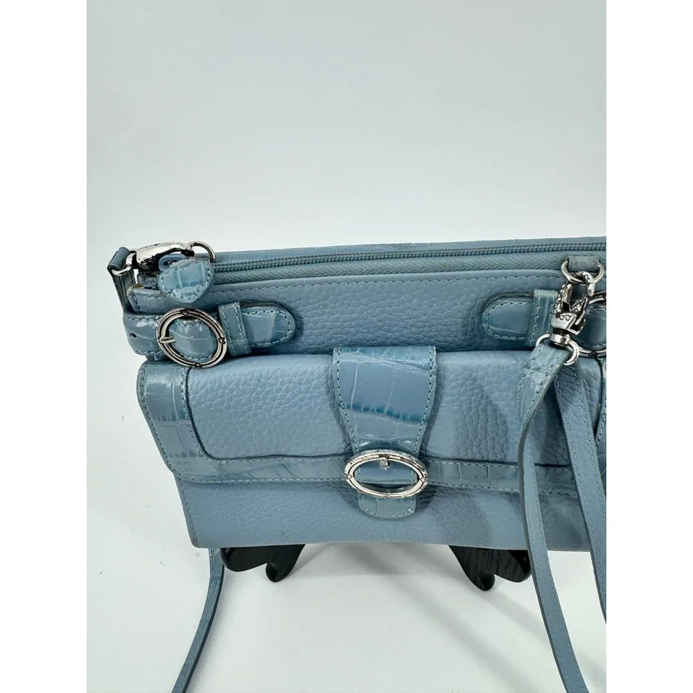 Brighton Crossbody Bag Women Small Blue Leather Croc Embossed Heart‎ Charm Purse