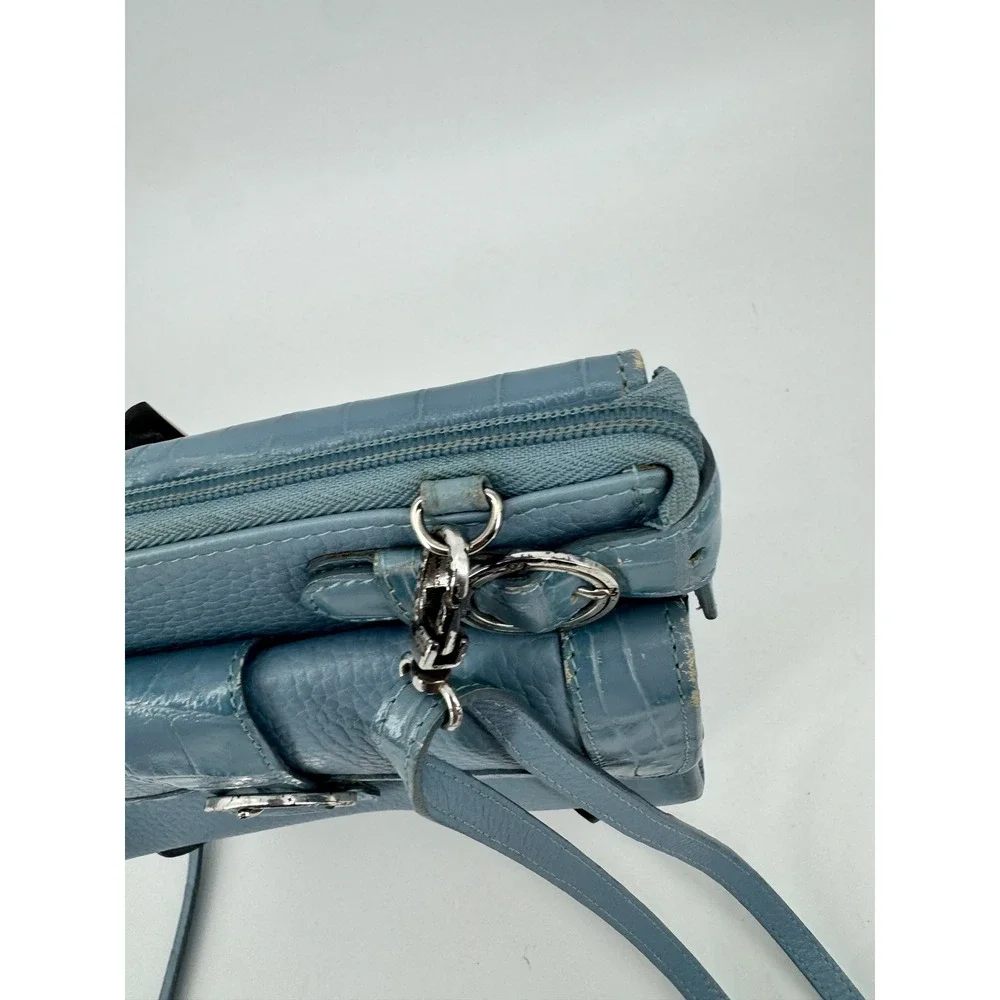 Brighton Crossbody Bag Women Small Blue Leather Croc Embossed Heart‎ Charm Purse
