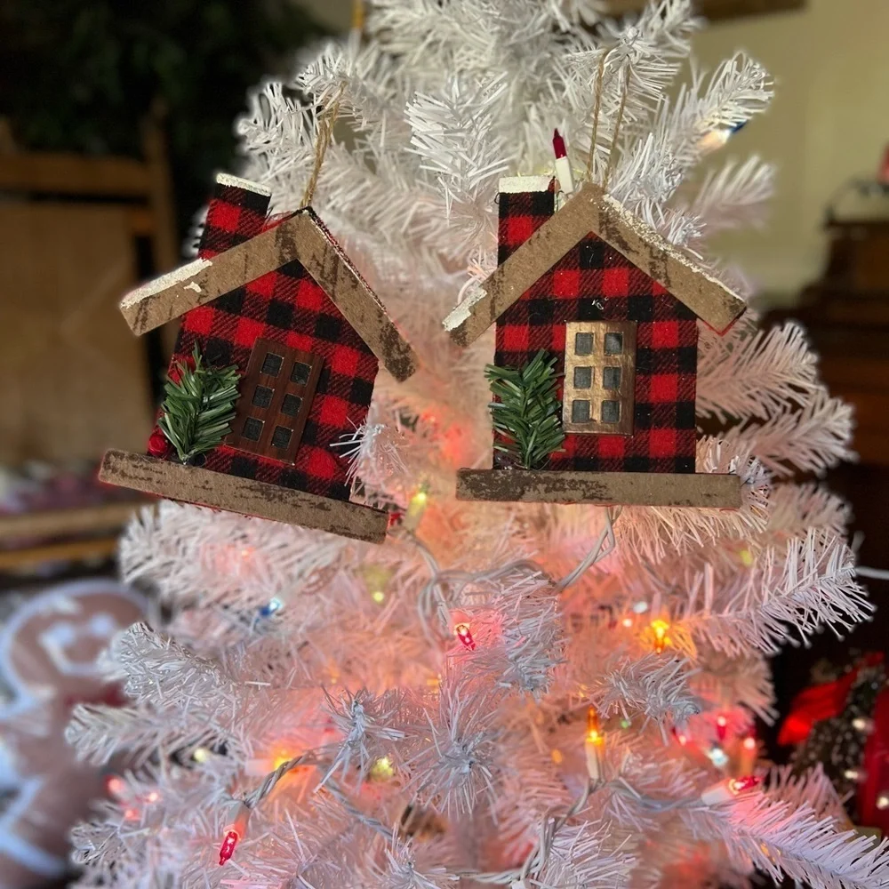 2x Vintage Christmas House Ornaments