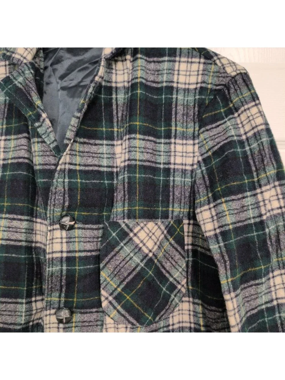 Vintage Pendleton Virgin Wool Plaid Blazer Mens Size Large Green 3 Button Jacket