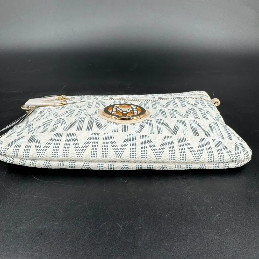 MKF Collection by Mia K Crossbody Purse WOMENS Kissaten Milan White Logo Zip NEW