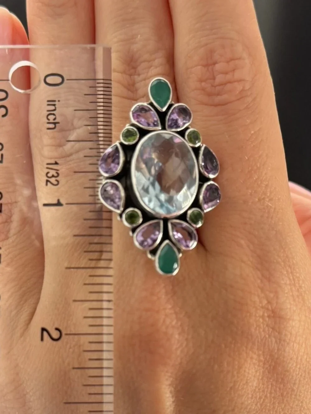 Nicky Butler Aqua Quartz Amethyst Chalcedony 925 Sterling Silver Size 10.5 Ring