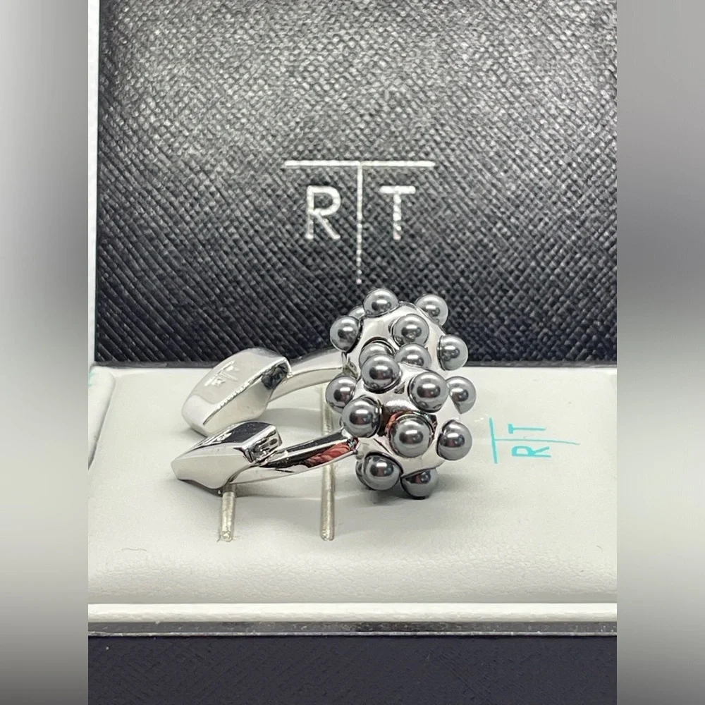 R|T by Robert Tateossian Cufflinks; Blue / Silver Pearl Cufflinks.  New in Box