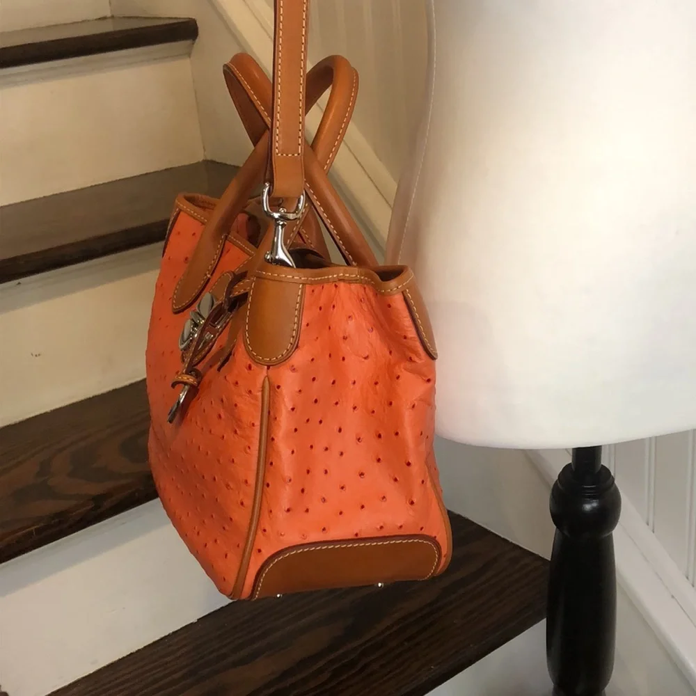 DOONEY & BOURKE Orange Ostrich Print Leather Crossbody Shoulder Laptop Bag NWOT