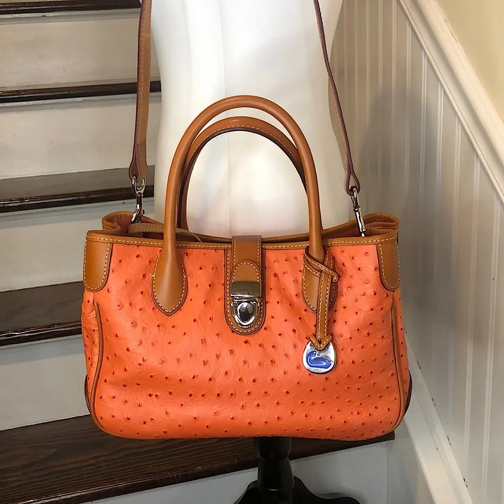 DOONEY & BOURKE Orange Ostrich Print Leather Crossbody Shoulder Laptop Bag NWOT