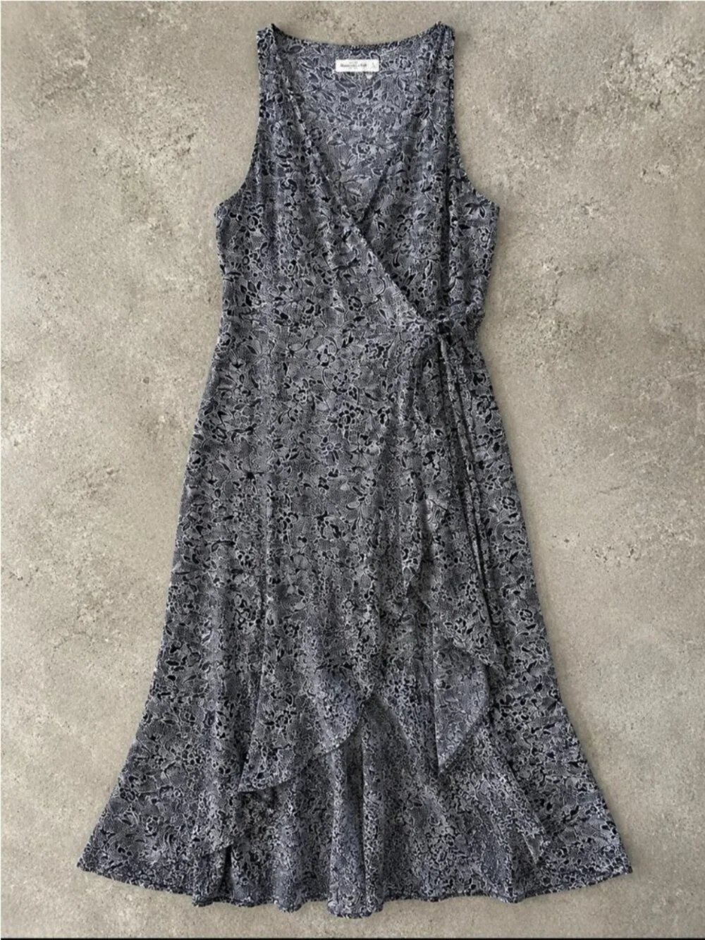 Abercrombie & Fitch Floral Wrap Midi Dress Woman Large Black White Sleeveless